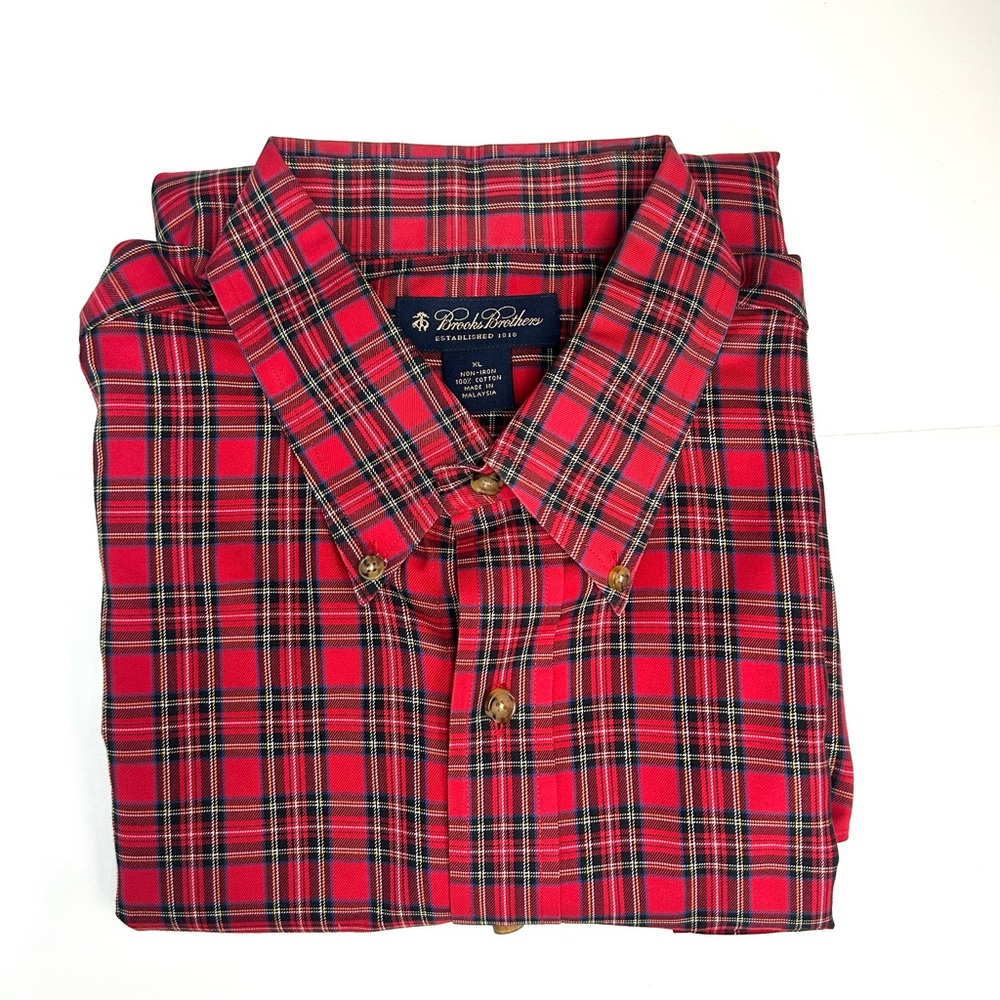Brooks brothers men’s non-Iron Long Sleeve Red Plaid Button Down shirt size XL